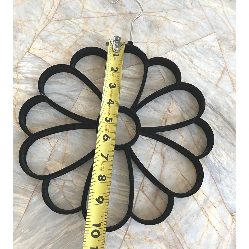 Black Velvet Flocked Flower Scarf Hanger 12 Loop Belt Accessory Organizer